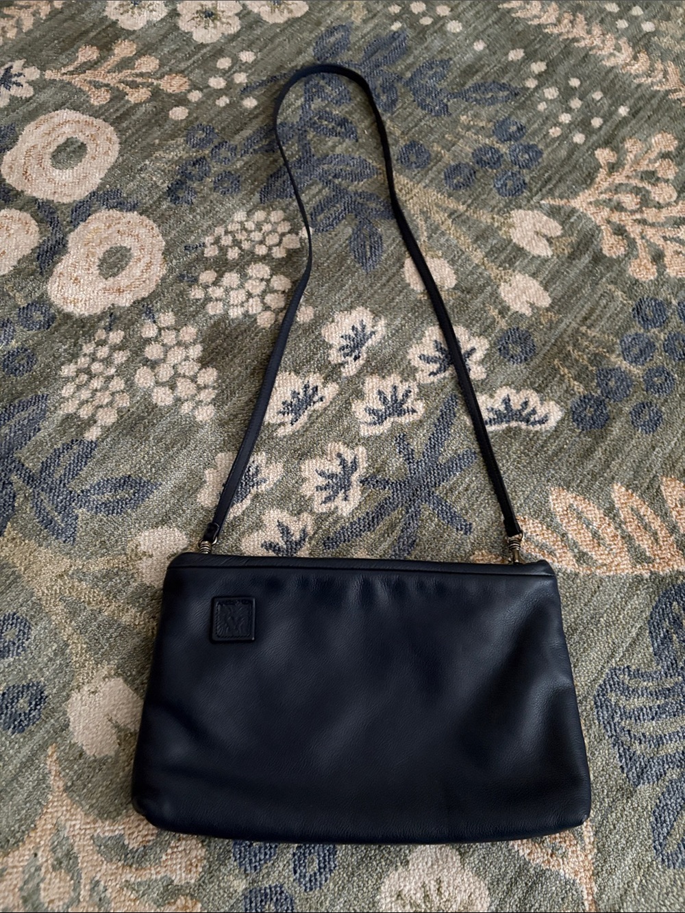Vintage Anne Klein Navy Leather Shoulder Bag with Slim Strap